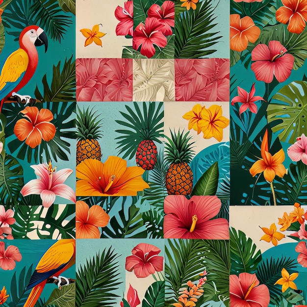 A birthday collage with a tropical paradise theme