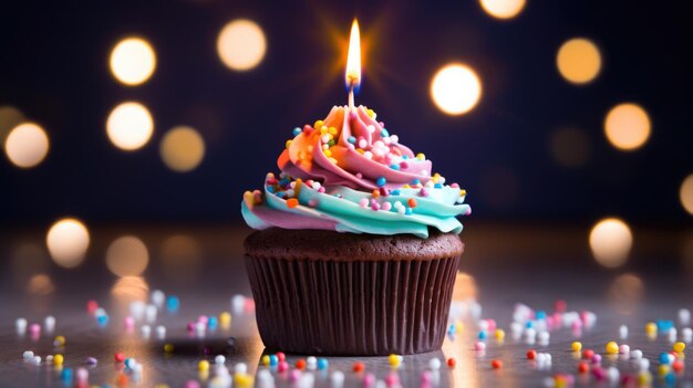 Birthday cupcake Created with Generative AI technology