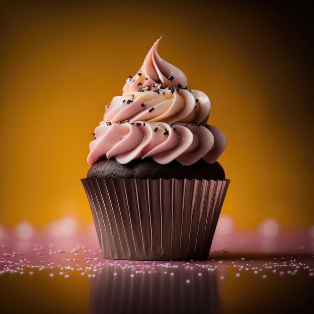 Birthday cupcake on pink Illustration AI Generative