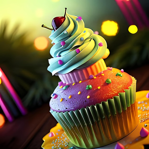 birthday cupcake with candles Generative Ai