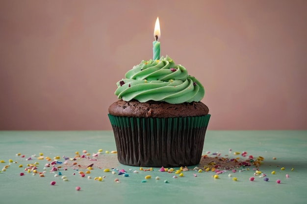 Birthday Cupcake with Lit Candle