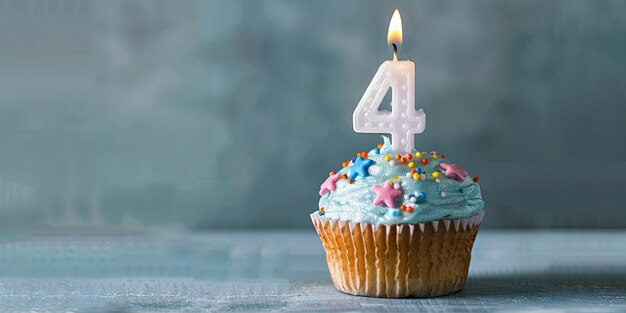 Photo birthday cupcake with number shaped candles