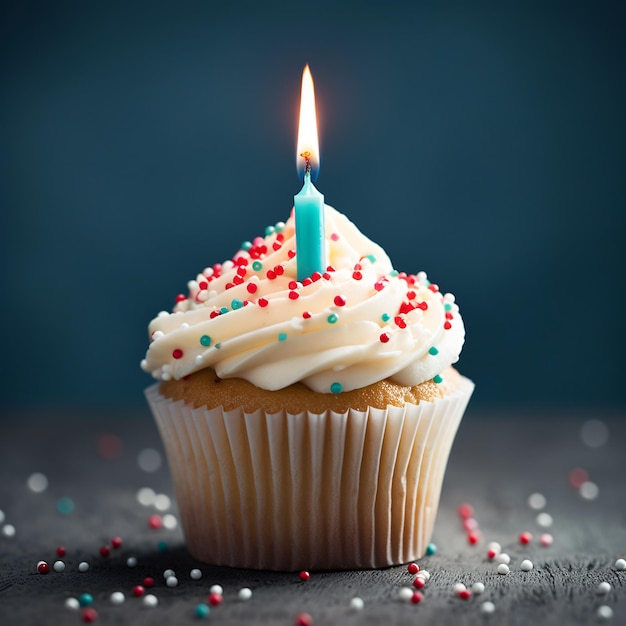 Birthday cupcake with one candle