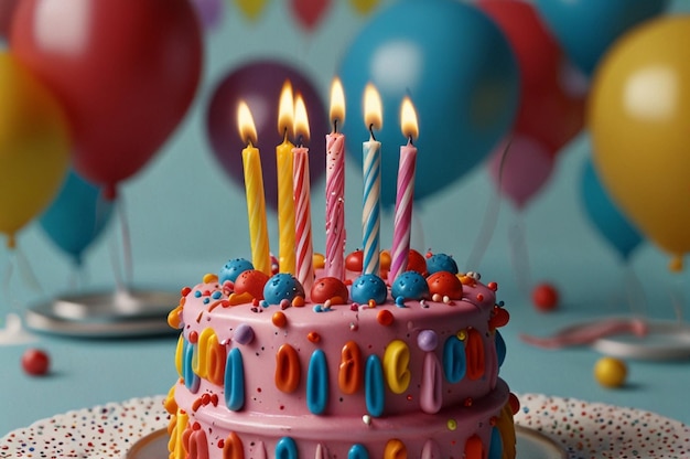 Birthday d cake with candles and decorations