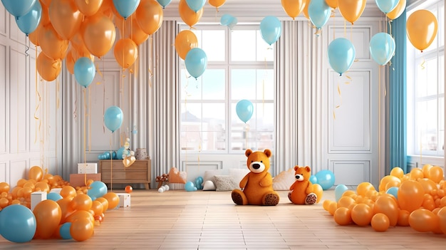 Birthday Decoration with balloon and Tedding bear