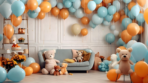 Birthday Decoration with balloon and Tedding bear