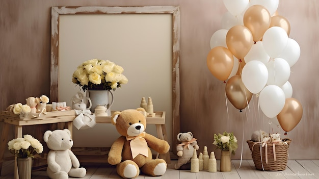 Birthday Decoration with balloon and Tedding bear