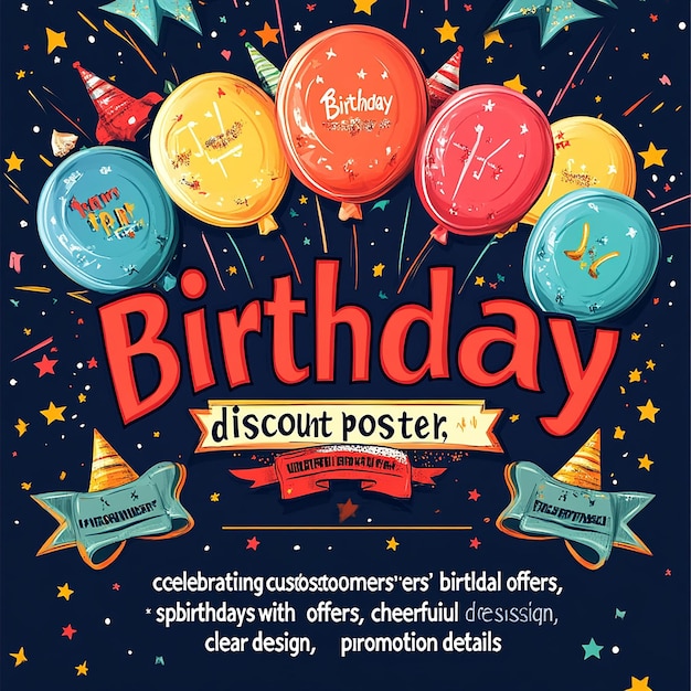 Photo birthday discount poster balloons cake celebrating customers birthdays special offers