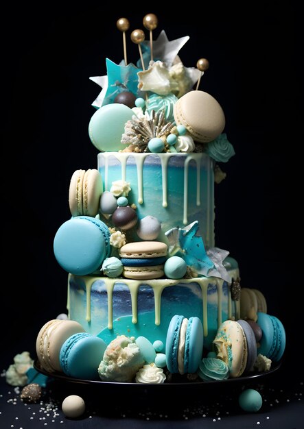 Birthday ice cream macaroon turquoise cake