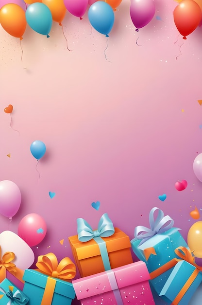 a birthday invitation card background with balloons and hearts on it