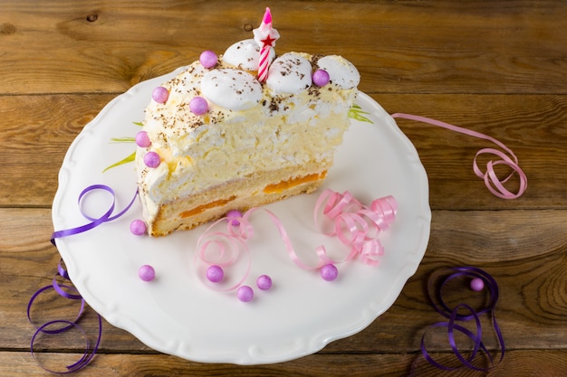 Birthday meringue cake on the cake stand