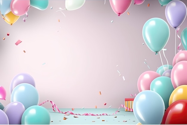 Birthday Party Background with Balloons Illustration AI GenerativexA