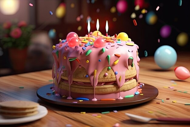 Birthday Party Cake Illustration AI Generative