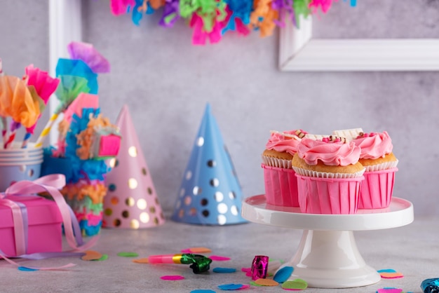 Birthday party concept with cupcake