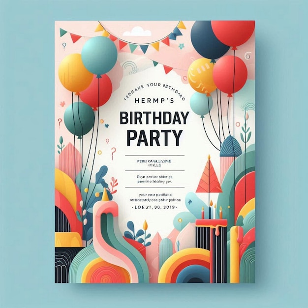 Photo a birthday party invitation with balloons and a slide