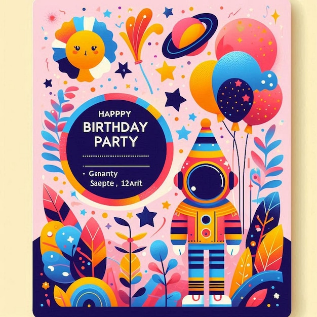 Photo a birthday party invitation with balloons and a slide