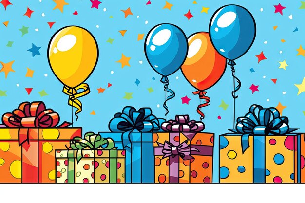 Birthday party for kids vector style illustration celebrating birthday Children having fun