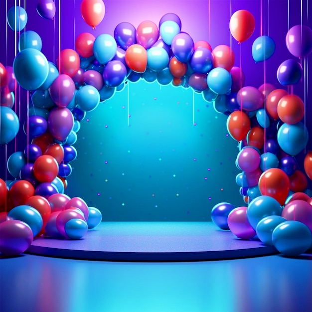 Birthday party stage with colorful balloons arrangement