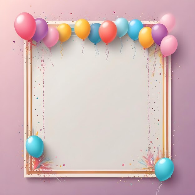 a birthday party with a birthday cake and balloons on the purple background