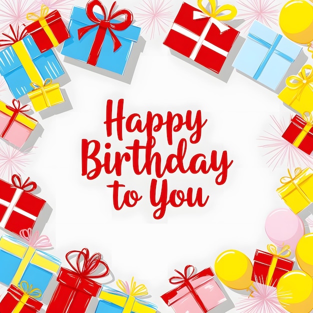 Birthday vector banner template Happy birthday to you text with gifts and balloon decoration