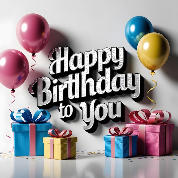 Birthday vector banner template Happy birthday to you text with gifts and balloon decoration