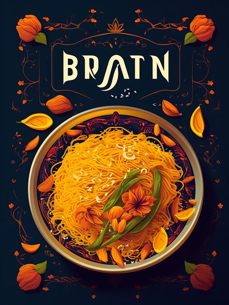 Photo biryani dish poster with saffron strands and basmati rice ri indian celebrations lifestyle cuisine