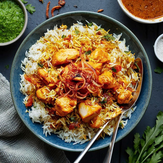 Photo biryani with chicken pieces