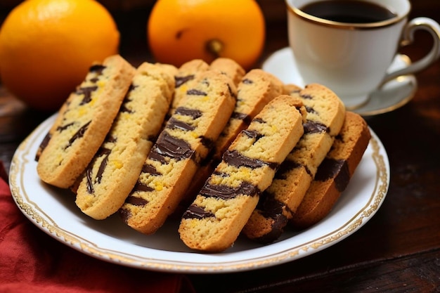 Photo biscotti with candied orange and chocolate italian biscotti food color image photography