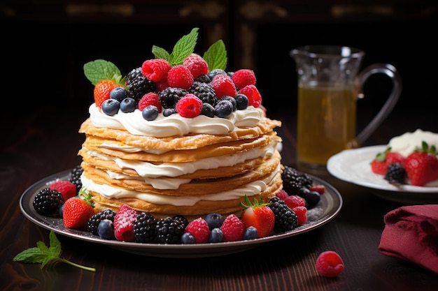 Biscuit cake decorated with berries