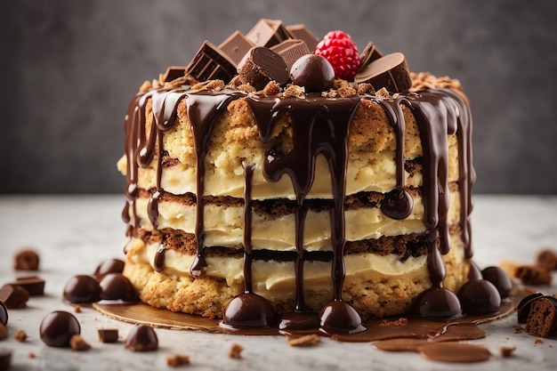 Biscuit cake with chocolate drips