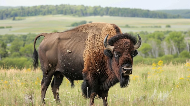 Bison Farm in Alberta Canada Majestic Buffalo Herd on the Alberta Plains