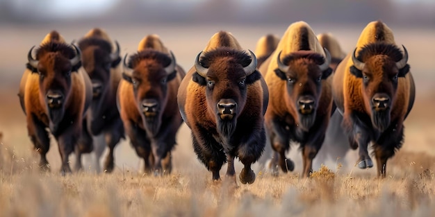 Bison herd running in a field Concept Nature Photography Wildlife Bison Animals Landscape