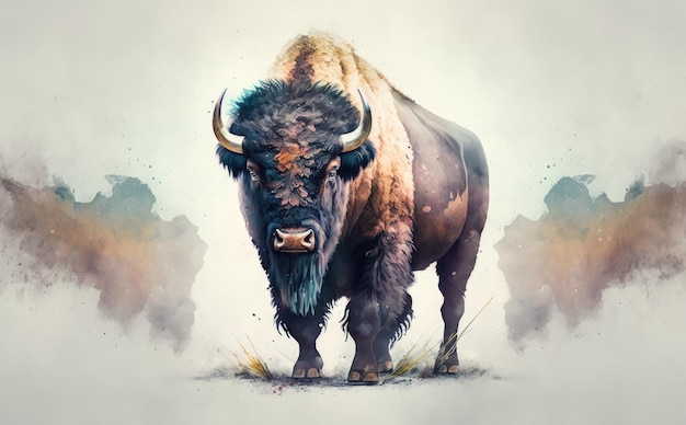 A bison. illustrations for kids cartoon style ai generated