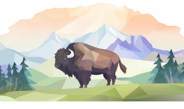 Bison paper craft flat design side view national park theme water color Complementary Color Scheme