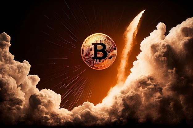 Bitcoin on the background of a rocket Cryptocurrency concept Generative AI