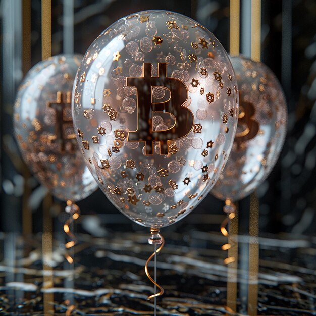 Photo bitcoin balloon over sharp pins 32k uhd