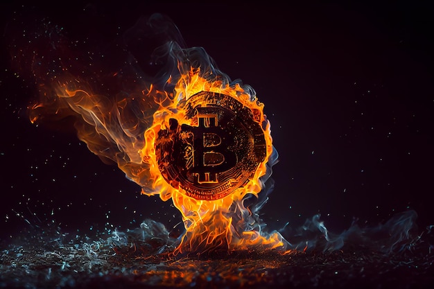 Bitcoin coin burning in flames Generative AIxA