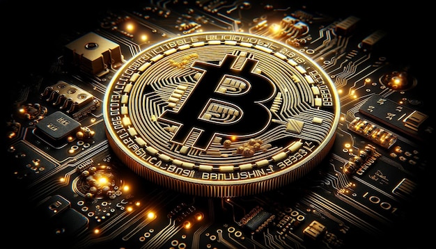 Bitcoin Coin Integrated with Electronic Circuit Board