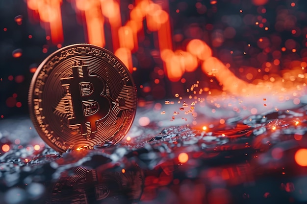 Bitcoin Crowned on Digital Market Chart Background in Glowing Orange and Red Hues