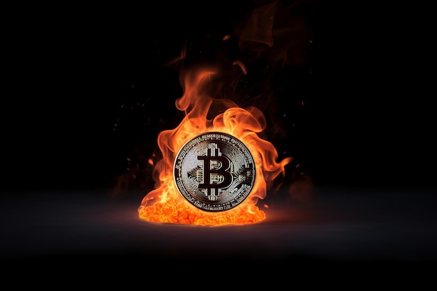 Bitcoin crypto currency digital money burning bannerGenerative AI