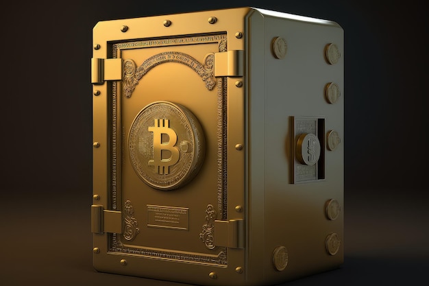 Bitcoin crypto currency lock tresor bank safe wallpaper golden background Generative ai