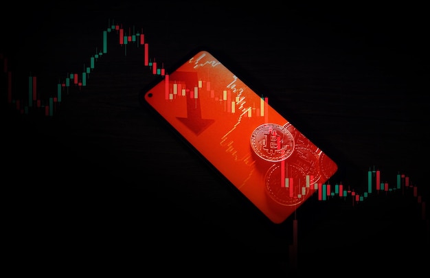 Bitcoin crypto currency in smartphone Red market