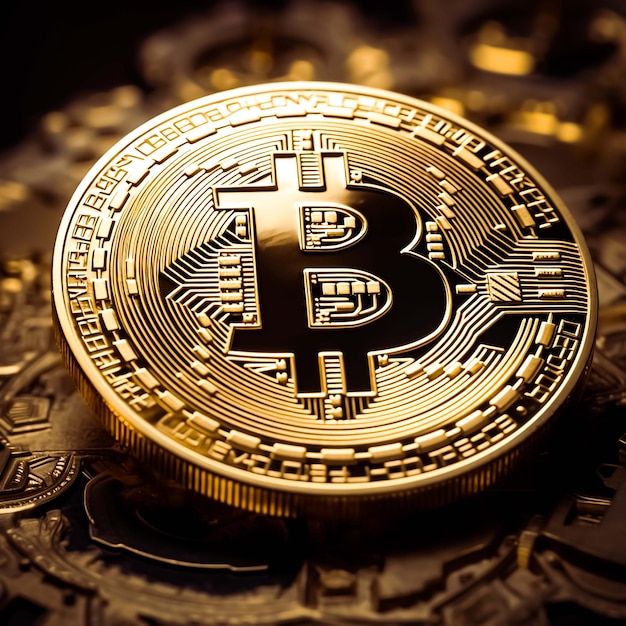 Bitcoin cryptocurrency digital money golden coin AI generated image