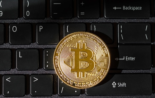 Bitcoin cryptocurrency on a keyboard