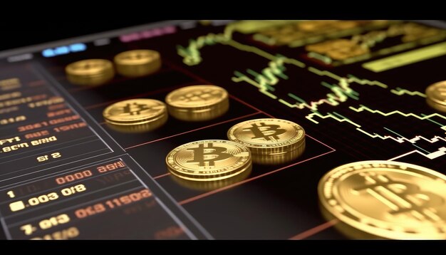 Bitcoin cryptocurrency on stock trading chart background Business Finance Investment