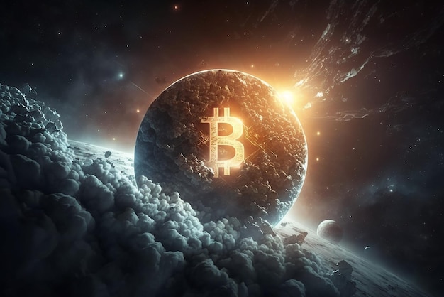 Bitcoin digital currency in space Ai generated art