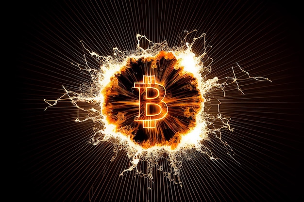 Bitcoin explosive is a cryptocurrency explodes getting destroyed like a bomb breakout Generative AI