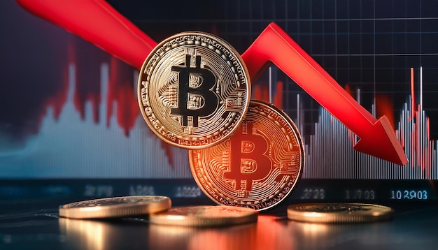 Bitcoin graph is declining sharply with red arrow