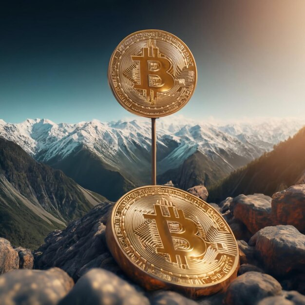 Bitcoin on high mountain like mean buy on top hill