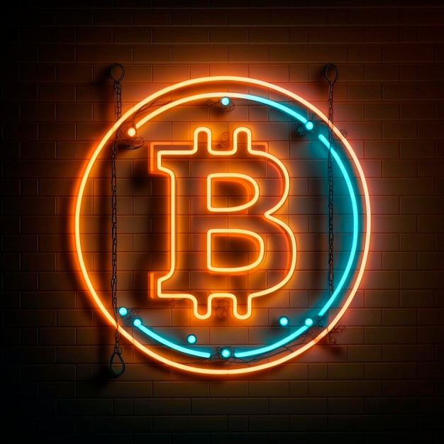 Bitcoin logo, neon sign